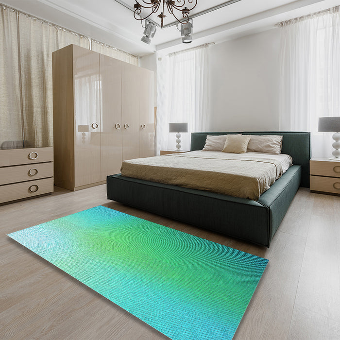 Patterned Medium Spring Green Rug in a Bedroom, pat784lblu