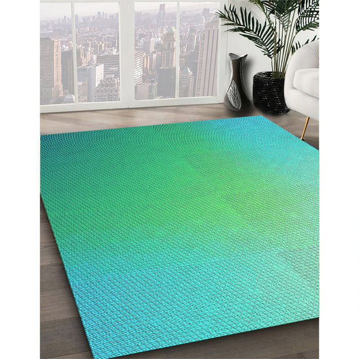 Patterned Medium Spring Green Rug in Family Room, pat784lblu