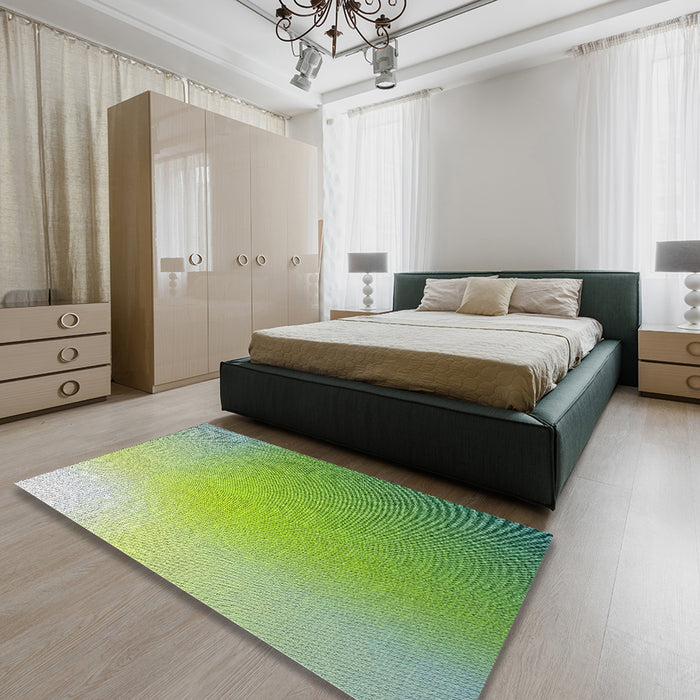 Patterned Green Modern Rug in a Bedroom, pat784