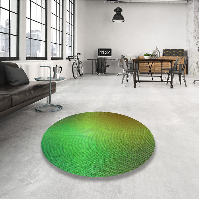 Round Patterned Seaweed Green Rug in a Office, pat786grn