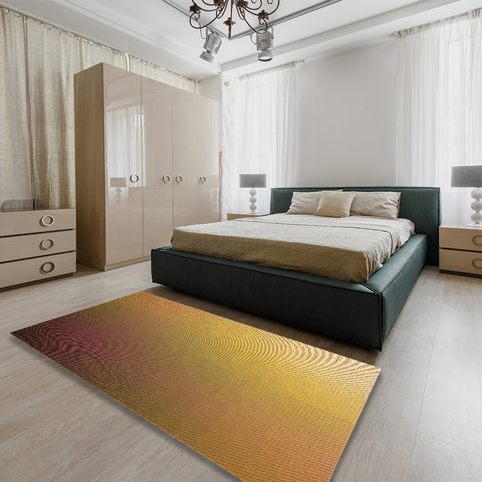 Patterned Saddle Brown Rug in a Bedroom, pat787org