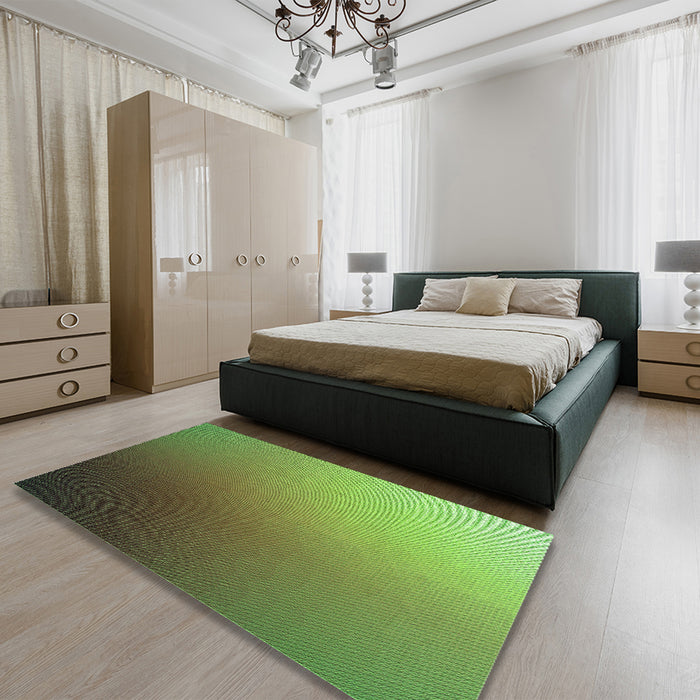 Patterned Antique Bronze Green Rug in a Bedroom, pat788grn