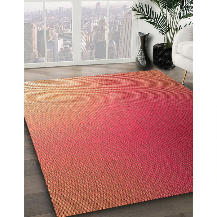 Patterned Orange Rug in Family Room, pat788org
