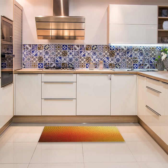 Patterned Neon Red Rug in a Kitchen, pat788yw
