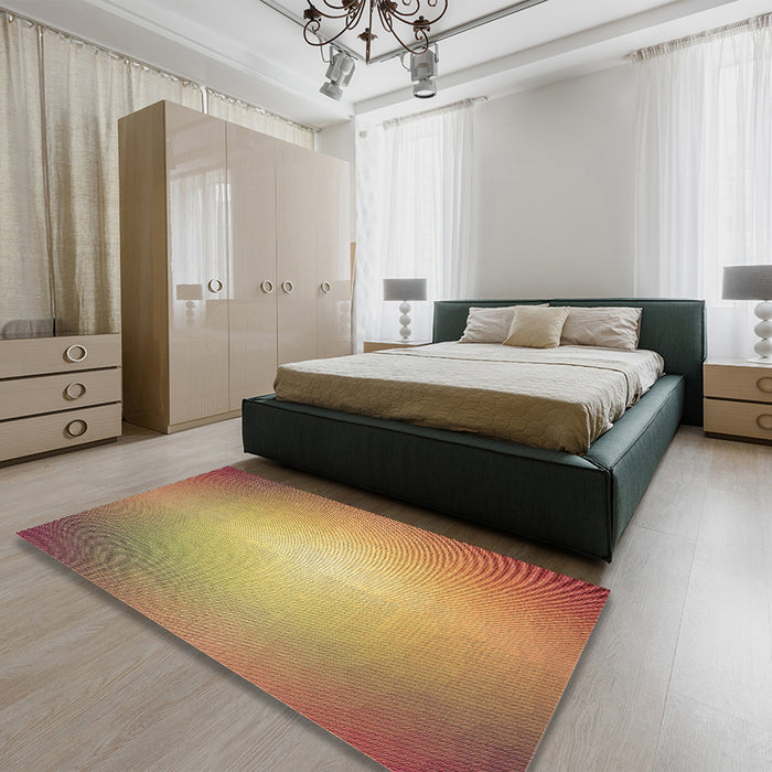 Patterned Yellow Rug in a Bedroom, pat790brn