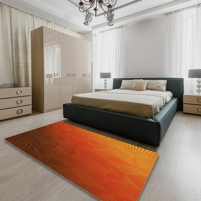 Patterned Orange Red Orange Rug in a Bedroom, pat793yw