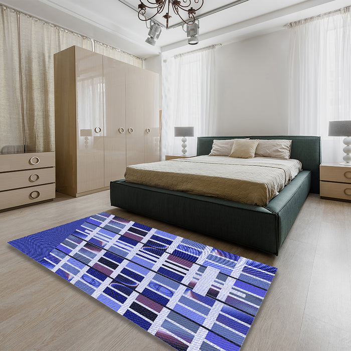 Patterned Jeans Blue Rug in a Bedroom, pat794blu