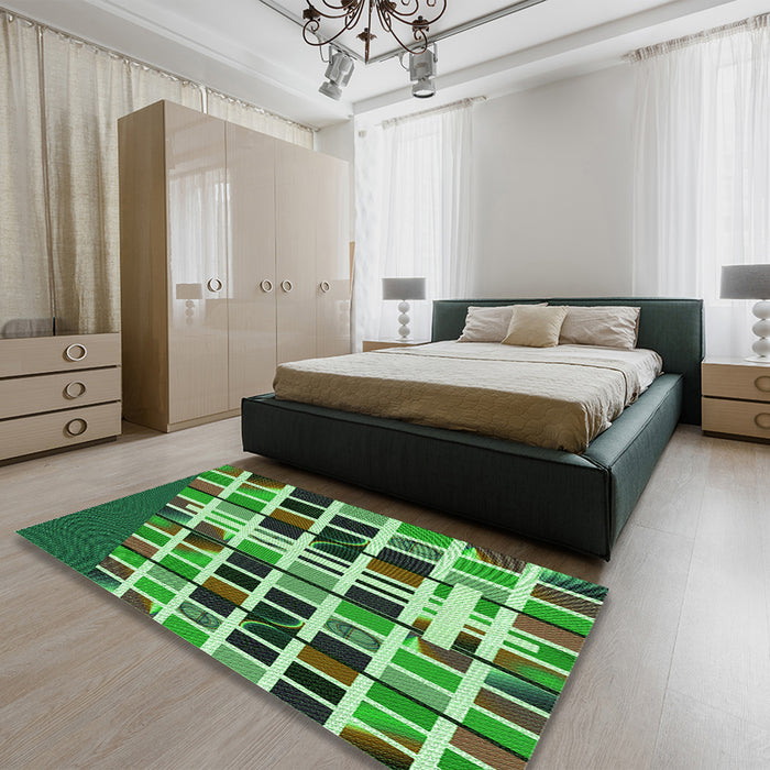 Patterned Green Rug in a Bedroom, pat794grn