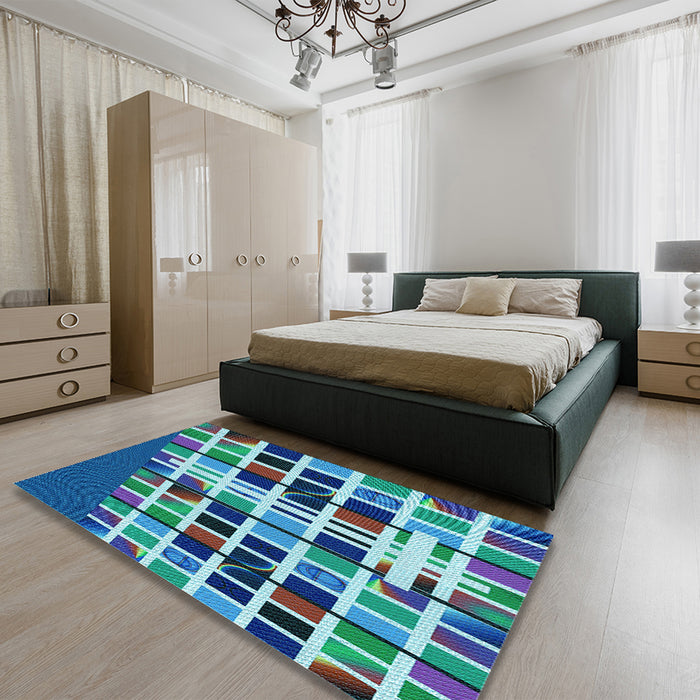 Patterned Turquoise Green Rug in a Bedroom, pat794lblu