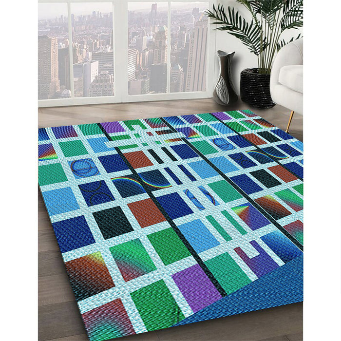 Patterned Turquoise Green Rug in Family Room, pat794lblu