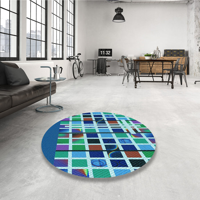 Round Patterned Turquoise Green Rug in a Office, pat794lblu