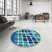 Round Patterned Turquoise Green Rug in a Office, pat794lblu