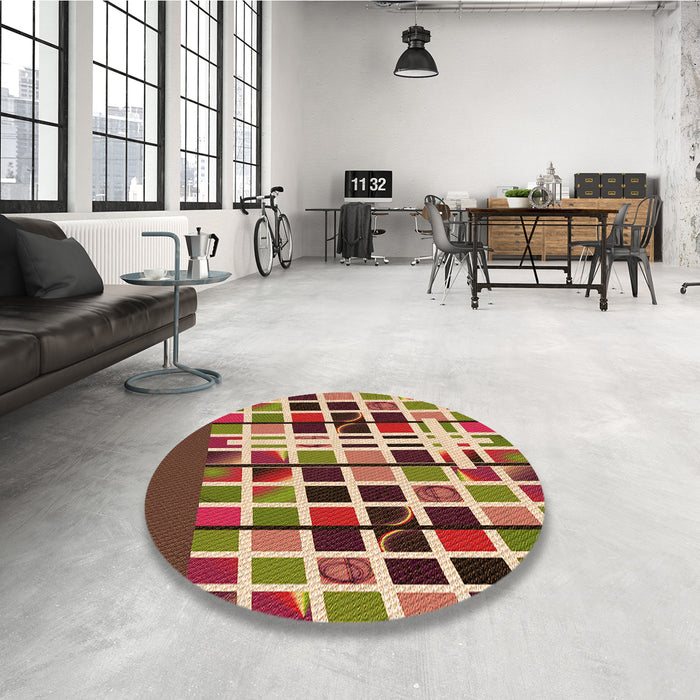 Round Patterned Fire Brick Red Rug in a Office, pat794org