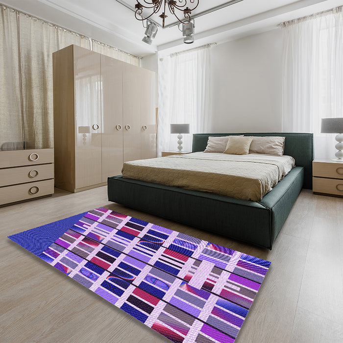 Patterned Bright Purple Rug in a Bedroom, pat794pur