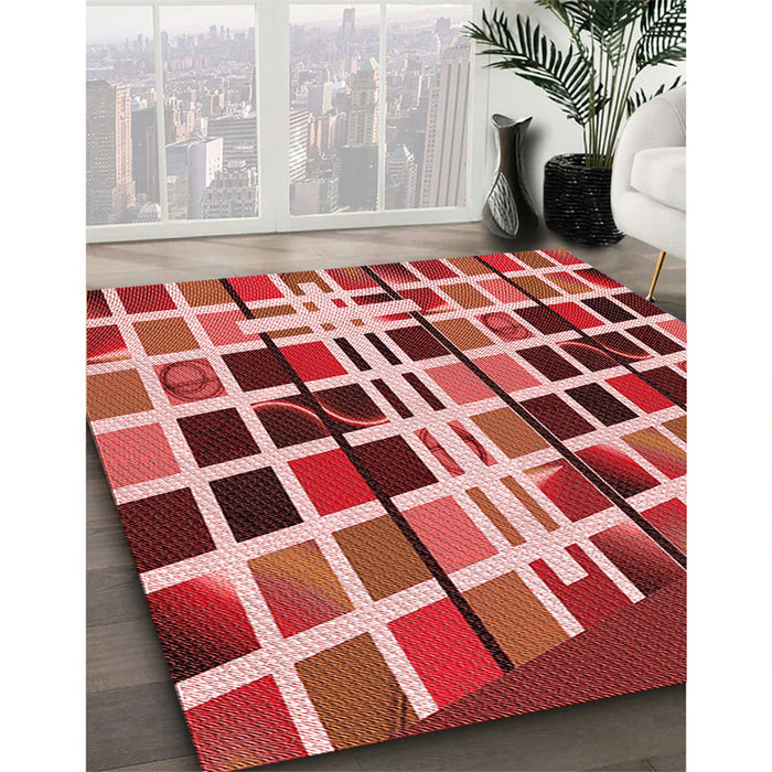 Patterned Red Rug in Family Room, pat794rd