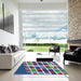 Square Machine Washable Transitional Blue Green Rug in a Living Room, wshpat794