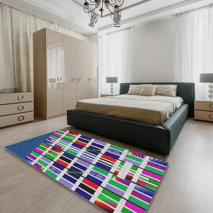 Patterned Blue Green Novelty Rug in a Bedroom, pat794