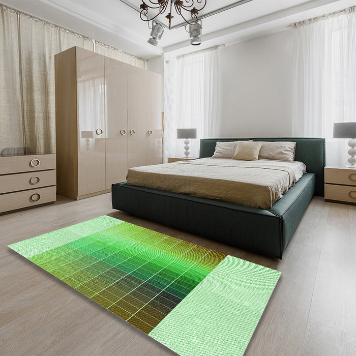 Patterned Green Rug in a Bedroom, pat795grn
