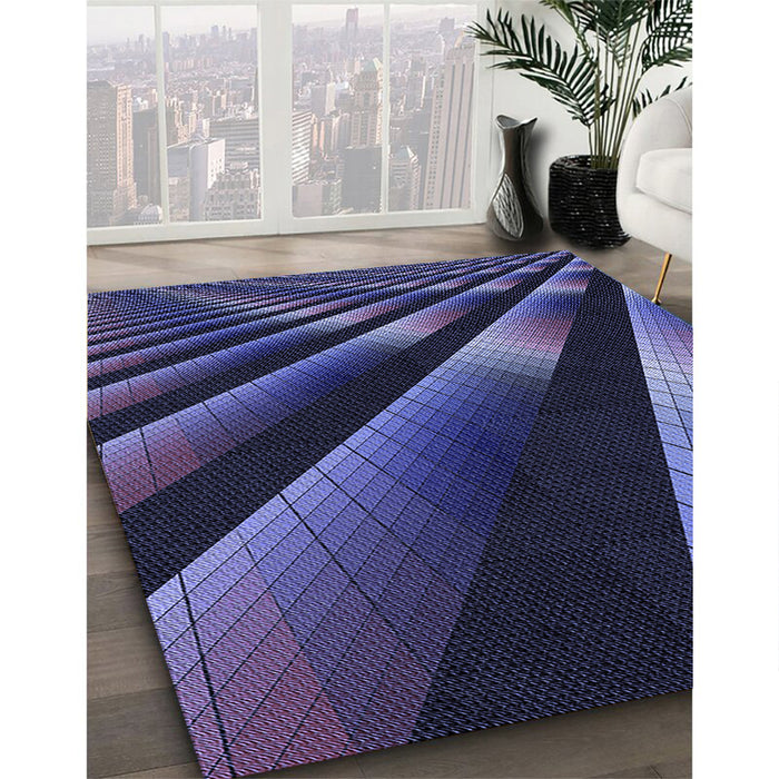 Patterned Night Blue Rug in Family Room, pat796blu