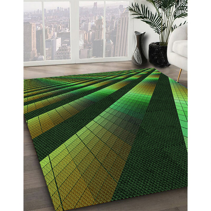 Patterned Dark Lime Green Rug in Family Room, pat796grn