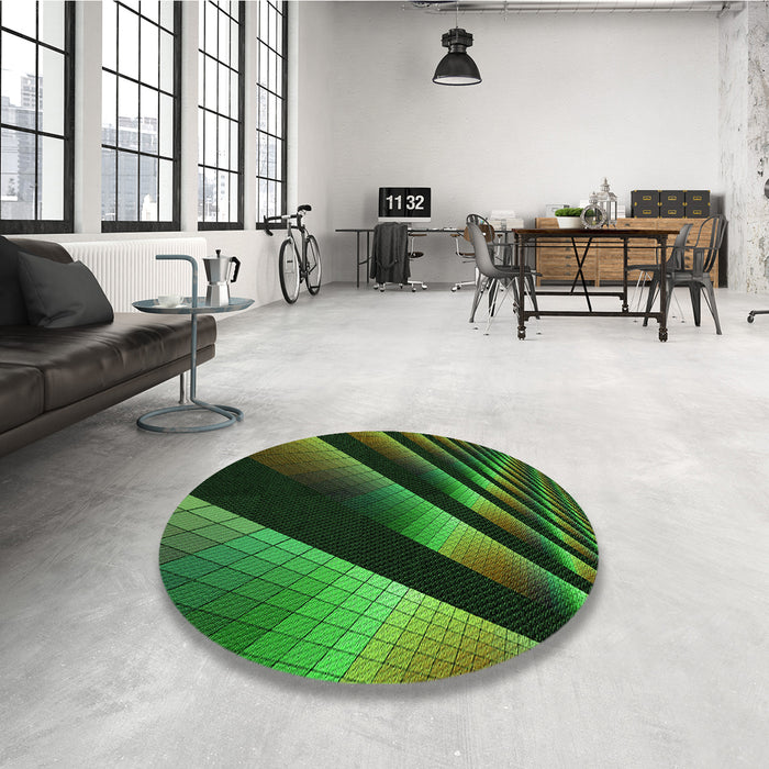 Round Patterned Dark Lime Green Rug in a Office, pat796grn
