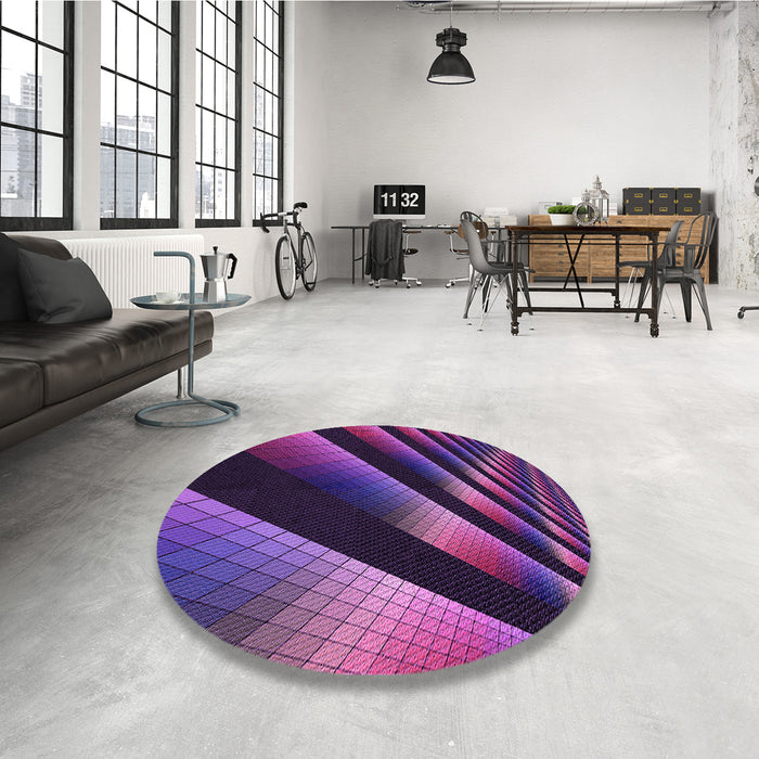 Round Patterned Dark Orchid Purple Rug in a Office, pat796pur