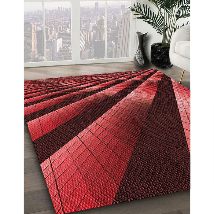 Patterned Red Rug in Family Room, pat796rd