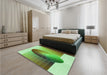 Patterned Olive Green Rug in a Bedroom, pat797grn