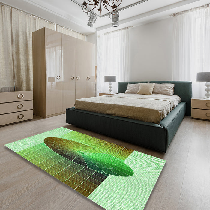 Patterned Olive Green Rug in a Bedroom, pat797grn