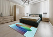 Patterned Aquamarine Green Rug in a Bedroom, pat797lblu