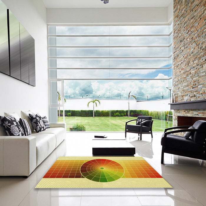 Square Patterned Chrome Gold Yellow Rug in a Living Room, pat797yw