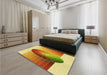 Patterned Chrome Gold Yellow Rug in a Bedroom, pat797yw