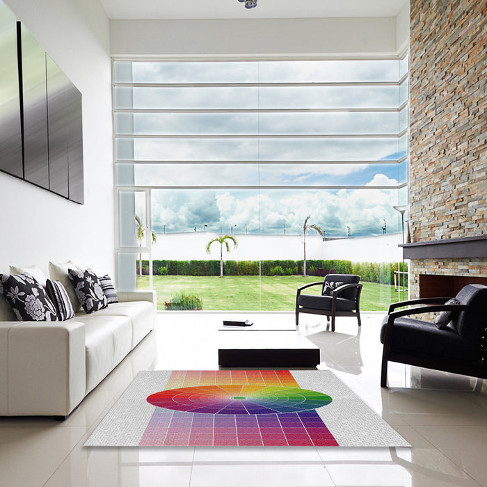 Square Patterned Raspberry Purple Novelty Rug in a Living Room, pat797