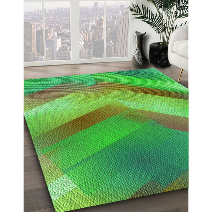 Patterned Dark Lime Green Rug in Family Room, pat798grn
