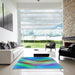 Square Patterned Steel Blue Rug in a Living Room, pat798lblu