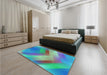 Patterned Steel Blue Rug in a Bedroom, pat798lblu