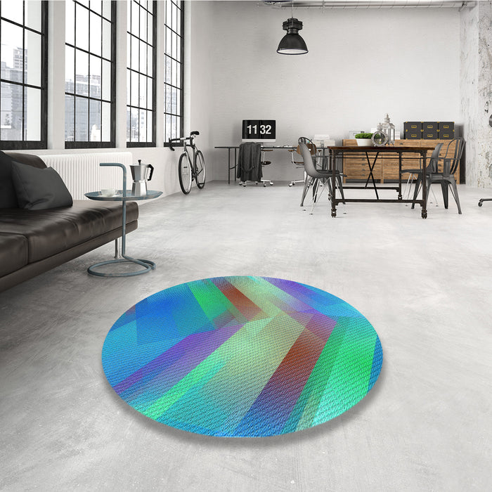 Round Patterned Steel Blue Rug in a Office, pat798lblu