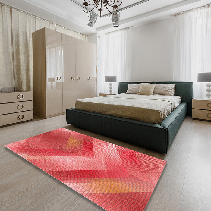 Patterned Red Rug in a Bedroom, pat798rd