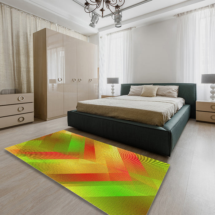 Patterned Pistachio Green Rug in a Bedroom, pat798yw