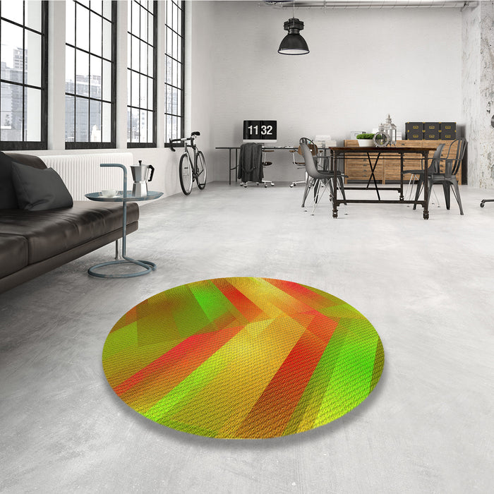 Round Patterned Pistachio Green Rug in a Office, pat798yw