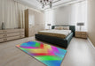 Patterned Green Modern Rug in a Bedroom, pat798