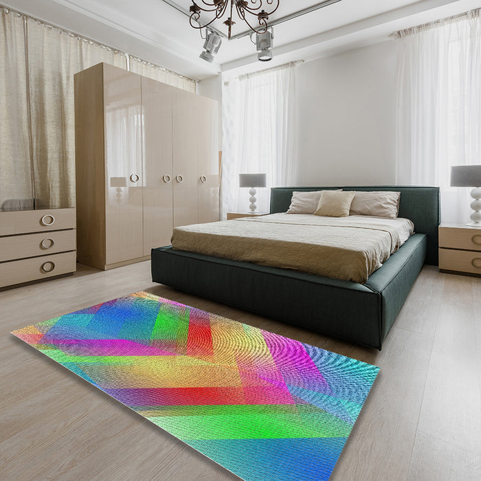 Patterned Green Modern Rug in a Bedroom, pat798