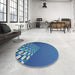 Round Machine Washable Transitional Blueberry Blue Rug in a Office, wshpat79