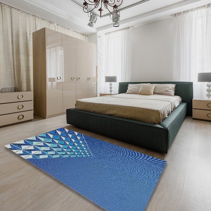 Patterned Blue Novelty Rug in a Bedroom, pat79