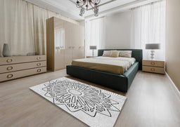 Patterned Off-White Novelty Rug in a Bedroom, pat7