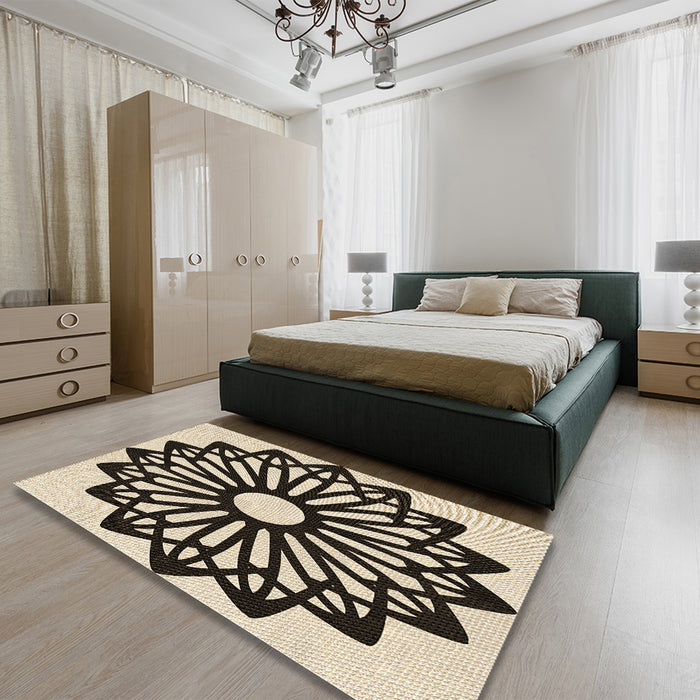 Patterned Milk Chocolate Brown Rug in a Bedroom, pat8brn