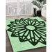 Patterned Dark Forest Green Rug in Family Room, pat8grn