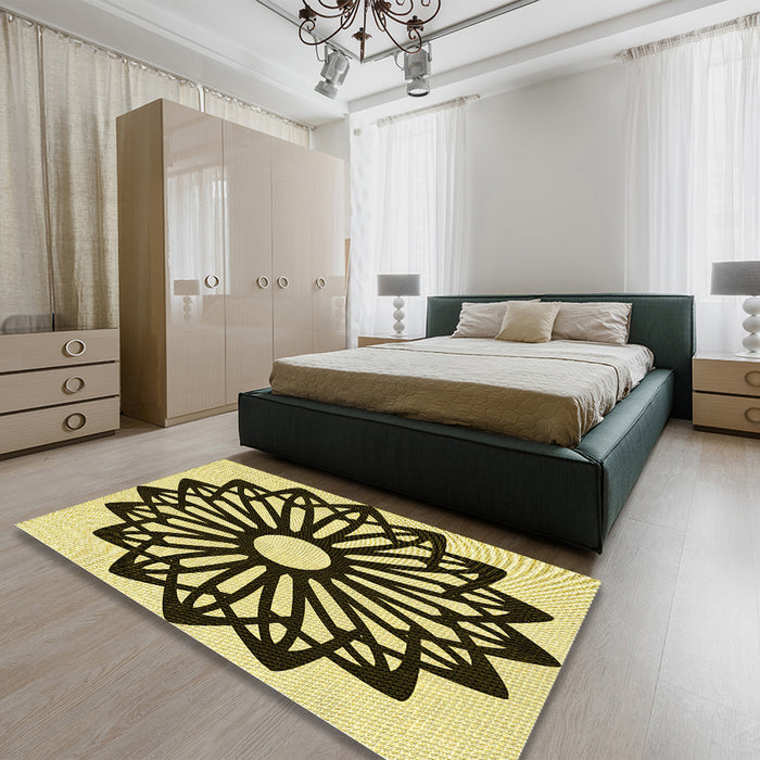Patterned Milk Chocolate Brown Rug in a Bedroom, pat8yw