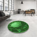 Round Patterned Deep Emerald Green Rug in a Office, pat80grn