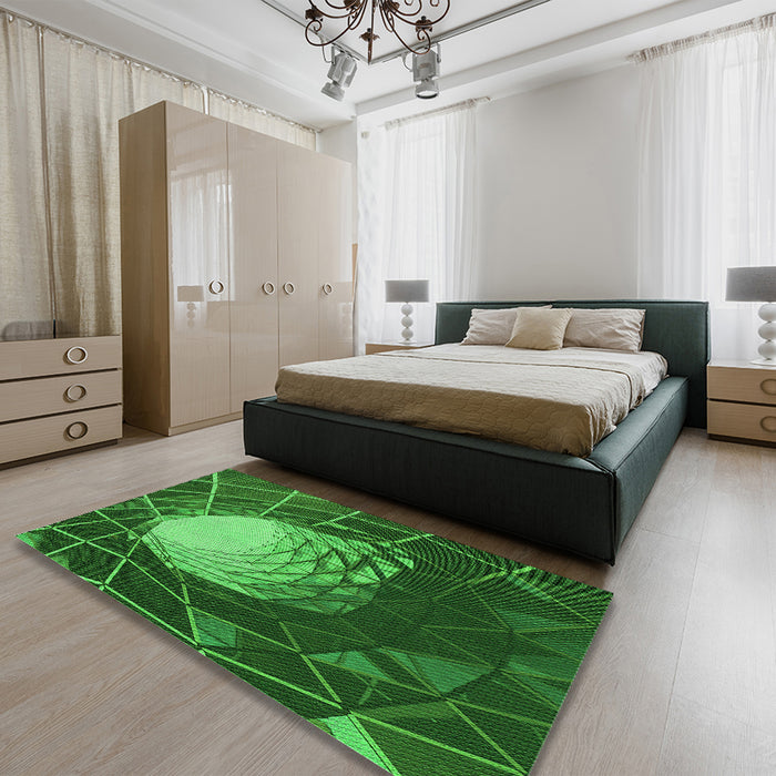 Patterned Deep Emerald Green Rug in a Bedroom, pat80grn